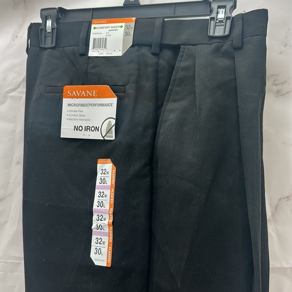 SAVANE Men’s Dress Slacks Pants aNonIron Pleated Black comfort waist 32w 30L - Picture 5 of 7